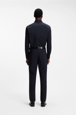 Regular-fit shirt in easy-iron stretch-cotton poplin, Dark Blue