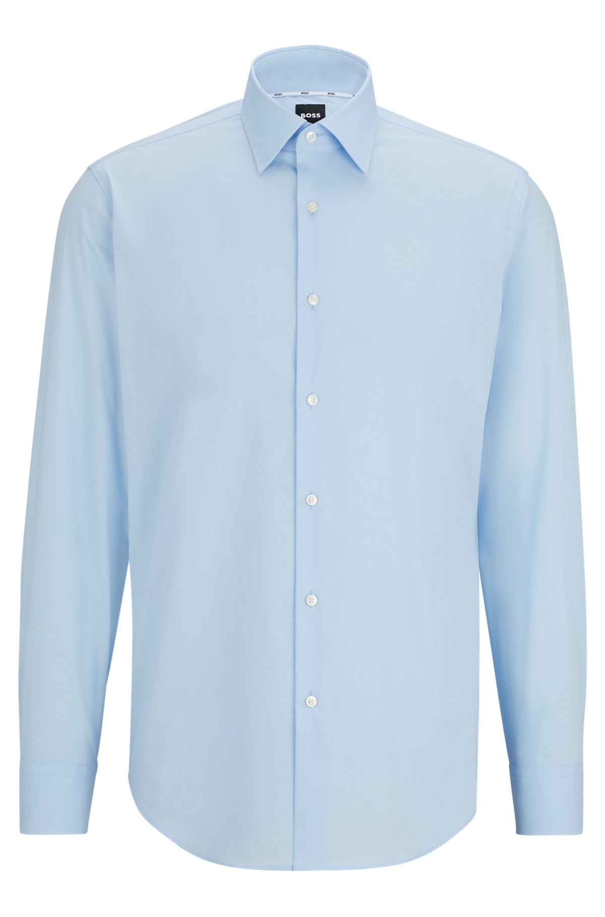 Regular-Fit Hemd aus elastischer Baumwoll-Popeline mit bügelleichtem Finish, Hellblau
