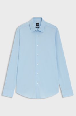 Chemise Regular Fit &agrave; rayures en popeline de coton stretch facile &agrave; repasser, bleu clair