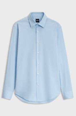 Regular-fit shirt in easy-iron stretch-cotton poplin, Light Blue