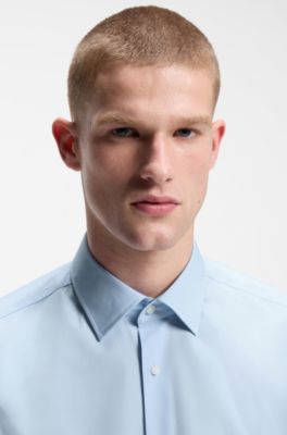 Camicia regular fit in popeline di cotone elasticizzato facile da stirare, Celeste