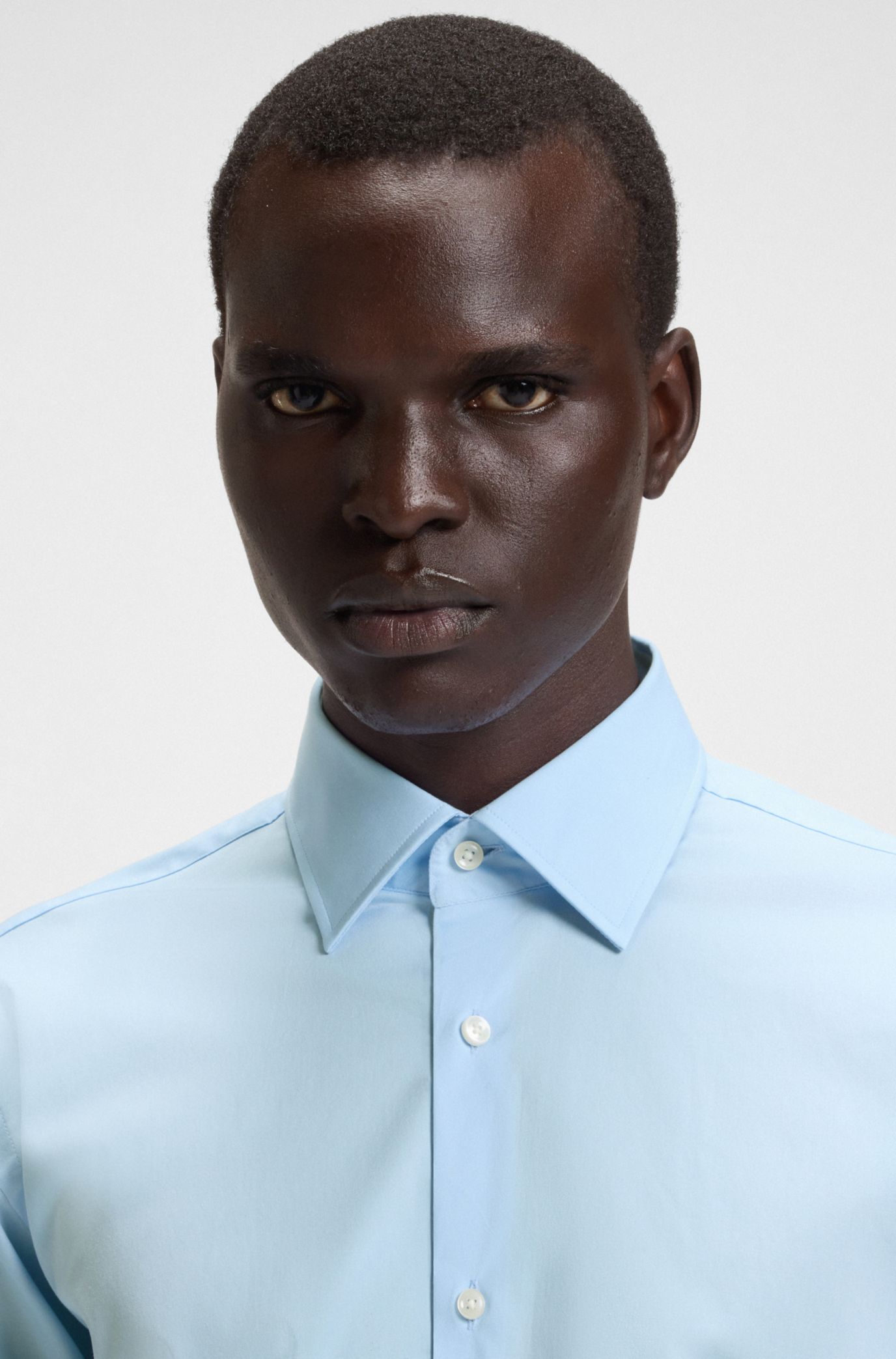 Regular-fit shirt in easy-iron stretch-cotton poplin, Light Blue