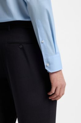 Camicia regular fit in popeline di cotone elasticizzato facile da stirare, Celeste