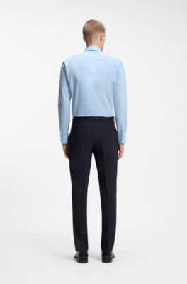 Regular-fit shirt in easy-iron stretch-cotton poplin, Light Blue