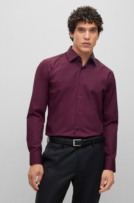 Regular-fit shirt in easy-iron stretch-cotton poplin, Dark Purple