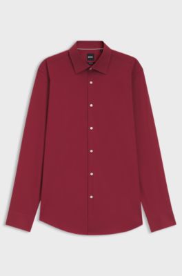Regular-fit shirt in easy-iron stretch-cotton poplin, Dark Red