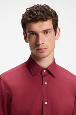 Regular-fit shirt in easy-iron stretch-cotton poplin, Dark Red