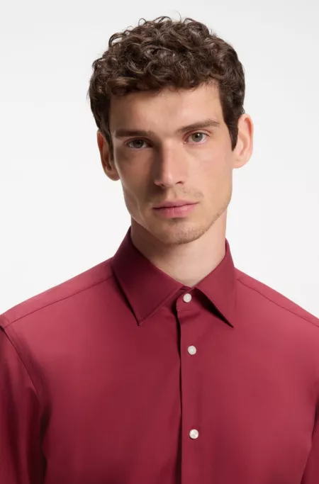 Regular-fit shirt in easy-iron stretch-cotton poplin