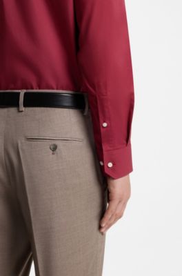 Regular-fit shirt in easy-iron stretch-cotton poplin, Dark Red
