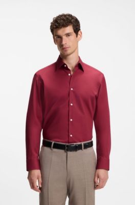 Regular-fit shirt in easy-iron stretch-cotton poplin, Dark Red