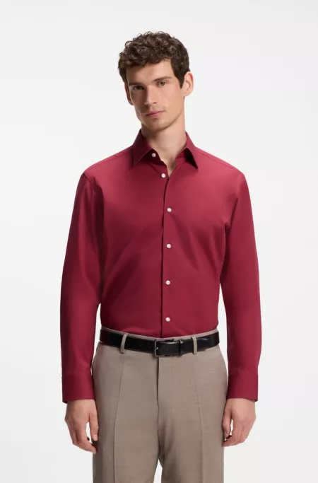 Regular-fit shirt in easy-iron stretch-cotton poplin