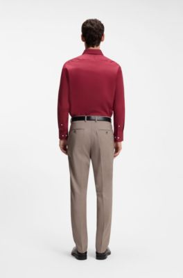 Regular-fit shirt in easy-iron stretch-cotton poplin, Dark Red