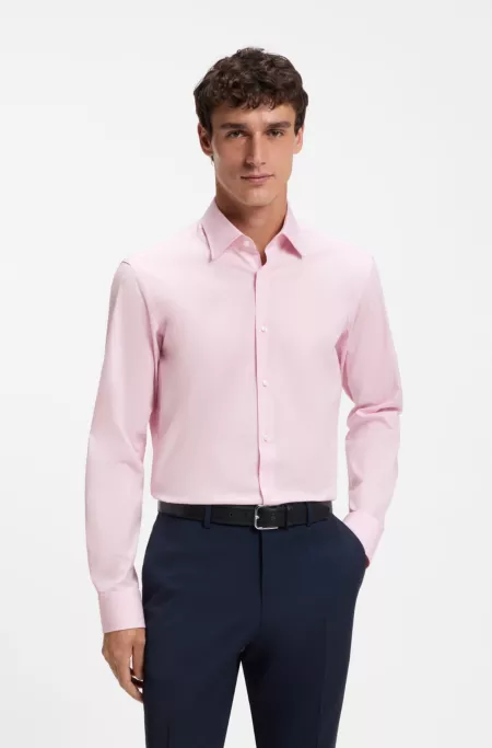 Regular-fit shirt in easy-iron stretch-cotton poplin