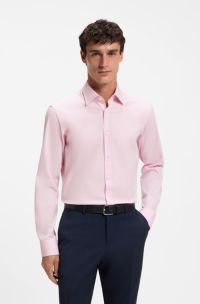 Chemise Regular Fit &agrave; rayures en popeline de coton stretch facile &agrave; repasser, Rose clair