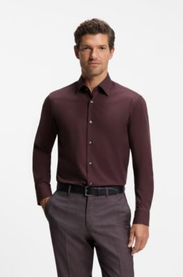 Regular-fit stretch-cotton shirt, Brown