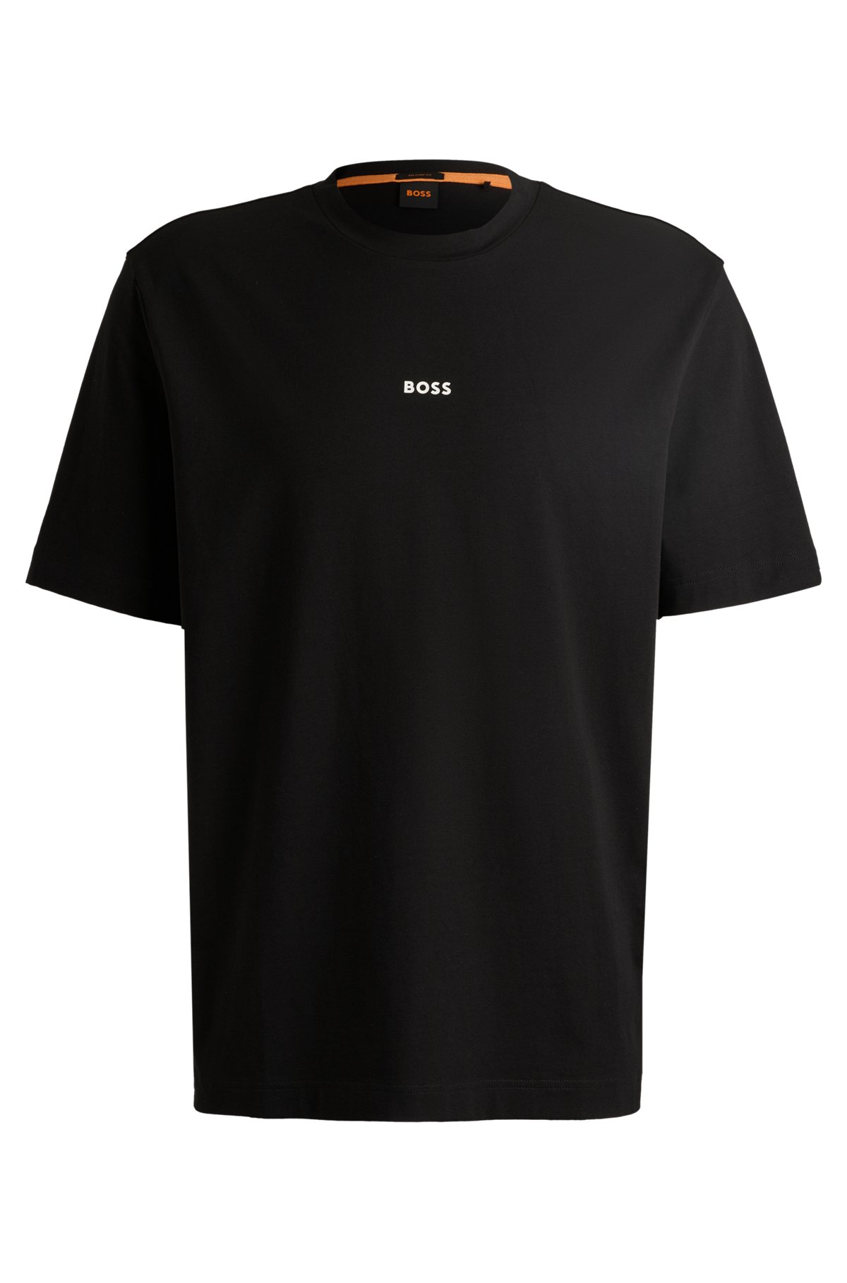 Camiseta relaxed fit de algodón elástico con logo estampado, Negro