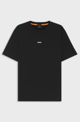 Stretch-cotton T-shirt with logo print, Black