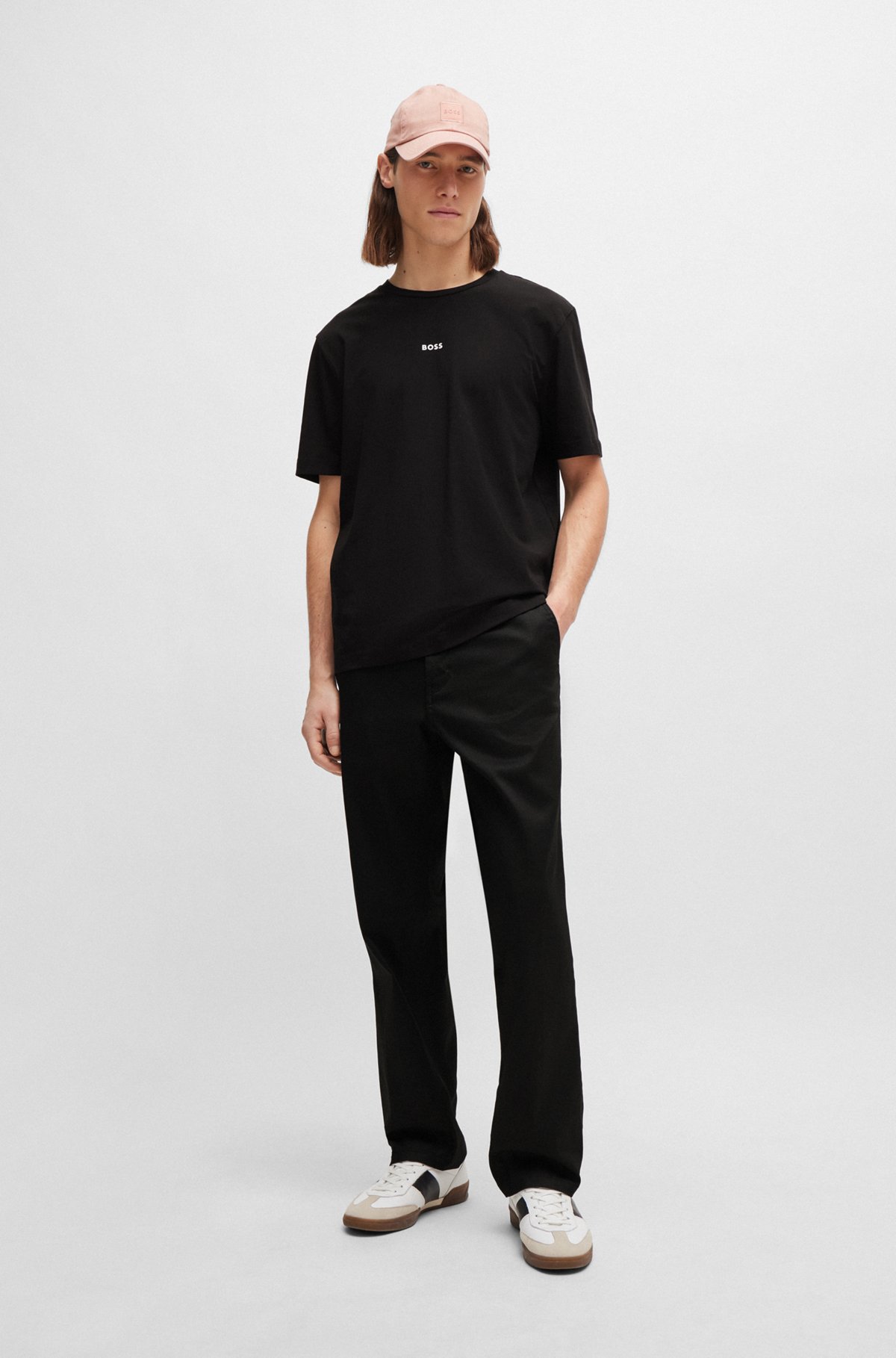 Relaxed-Fit T-Shirt aus Stretch-Baumwolle mit Logo-Print, Schwarz