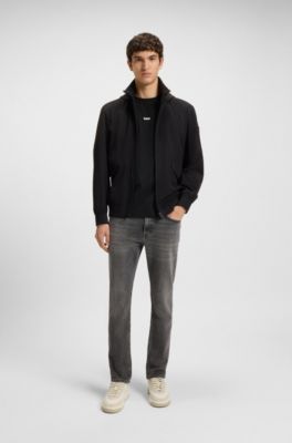 T-shirt en coton stretch avec logo imprim&eacute;, Noir