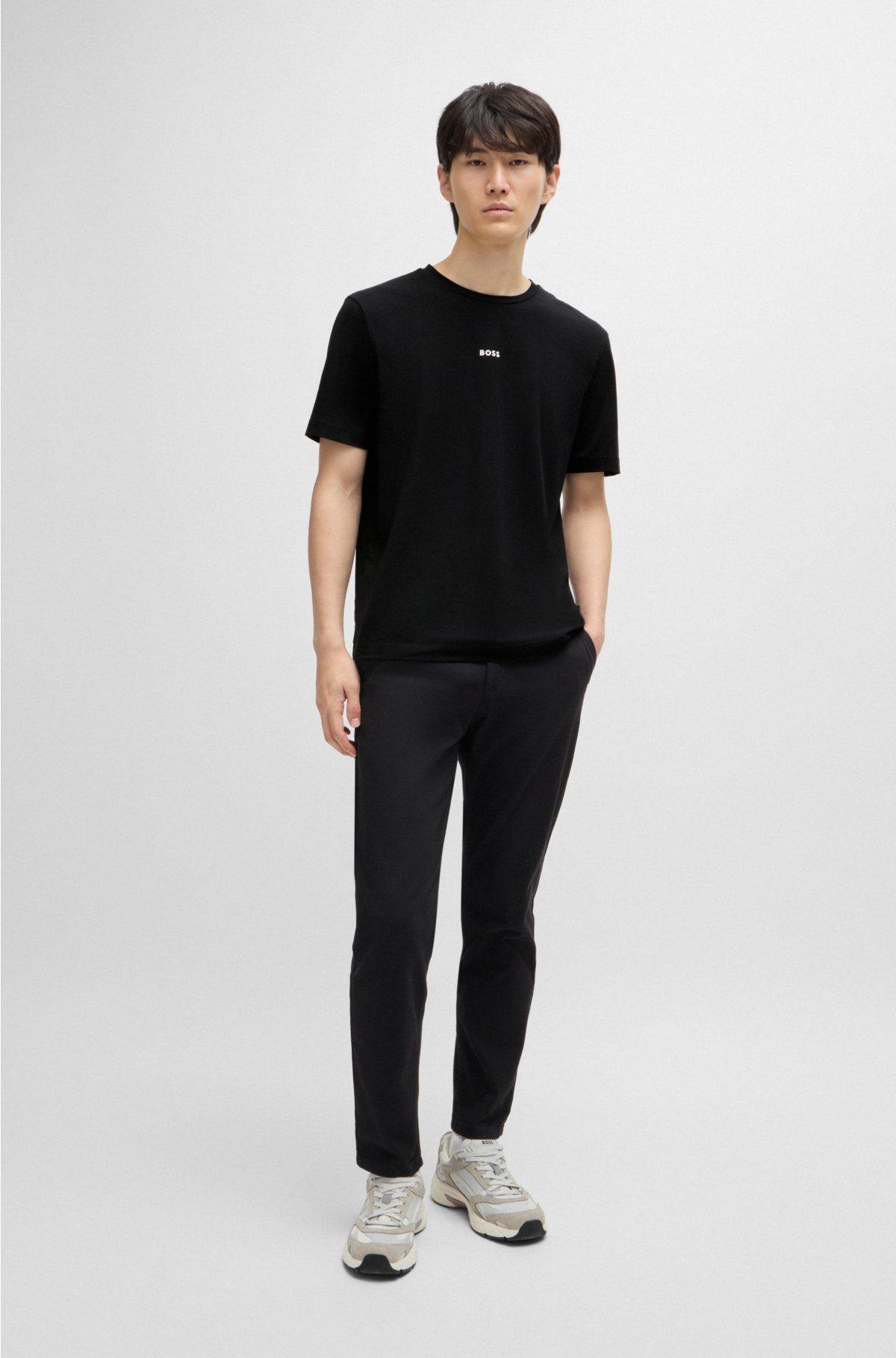 Relaxed-fit T-shirt in stretch cotton with logo print, Black