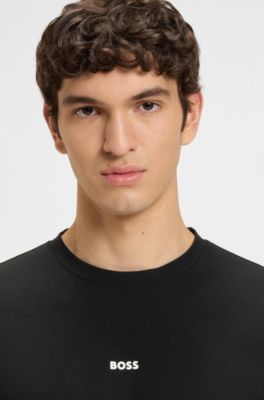 Stretch-cotton T-shirt with contrast logo, Black