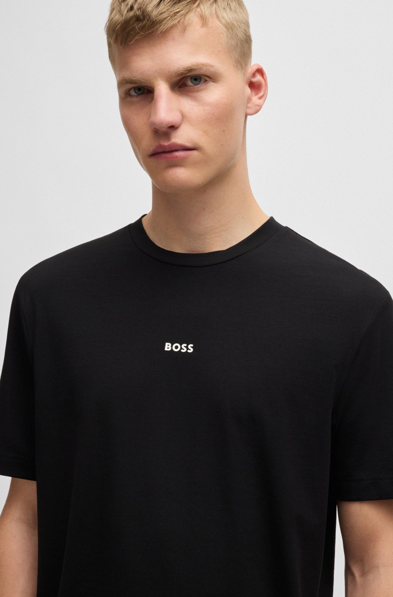 BOSS - Relaxed-fit T-shirt in cotton print with logo stretch