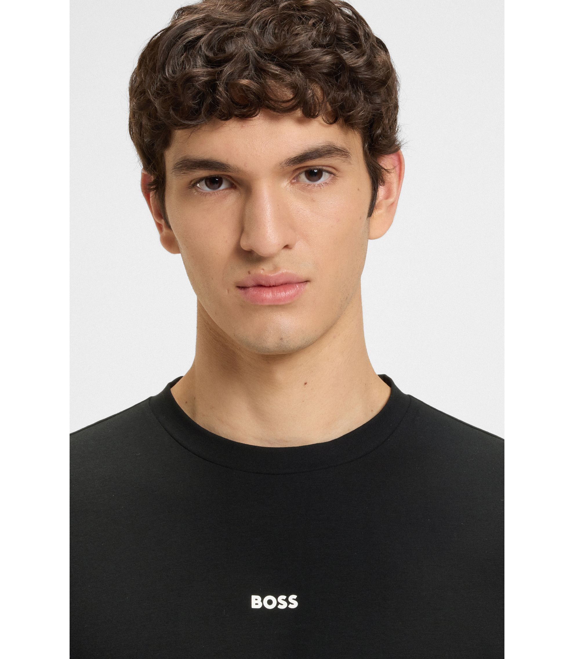 BOSS - Stretch-cotton T-shirt with logo print - Black