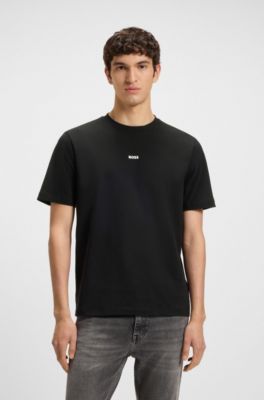 Stretch-cotton T-shirt with logo print, Black