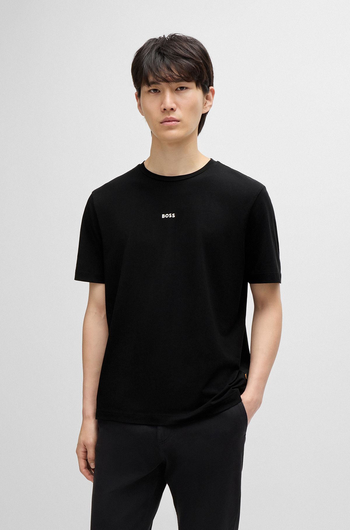 Relaxed-fit T-shirt in stretch cotton with logo print, Black