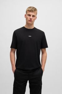 T-shirt relaxed fit in cotone elasticizzato con logo stampato, Nero