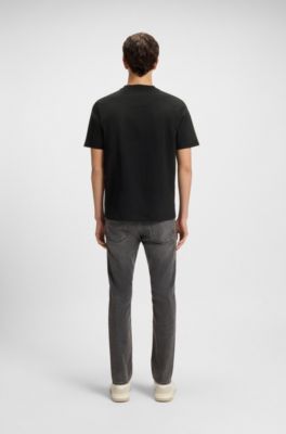 Stretch-cotton T-shirt with logo print, Black