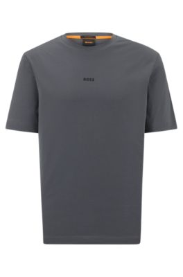 Hugo Boss Relaxed-fit T-shirt In Stretch Cotton With Logo Print In Dark Grey