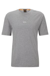 T-shirt relaxed fit in cotone elasticizzato con logo stampato, Grigio chiaro