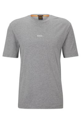 Hugo Boss Relaxed-fit T-shirt In Stretch Cotton With Logo Print In Gray