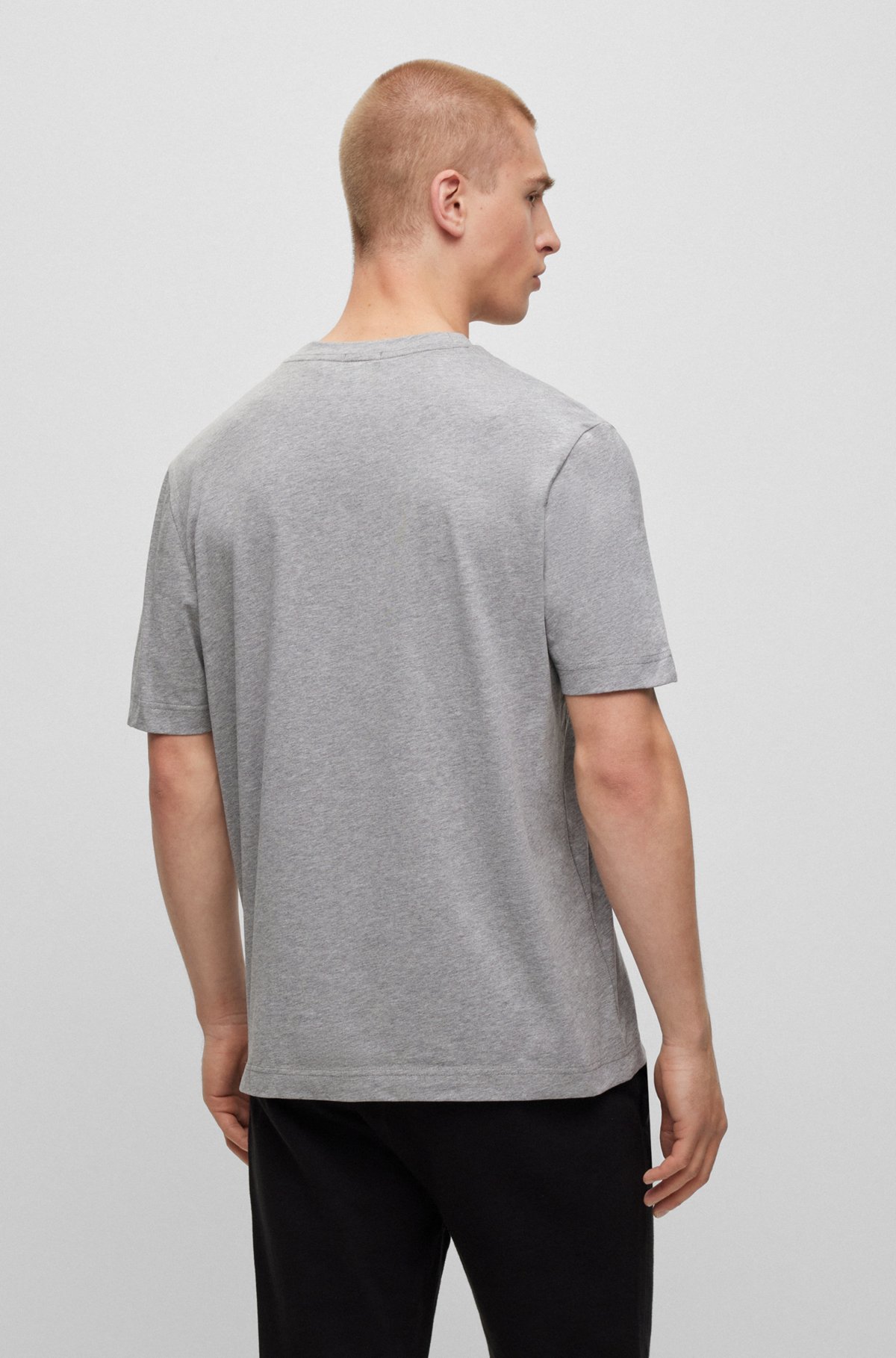 T-shirt Relaxed Fit en coton stretch, à logo imprimé, Gris chiné
