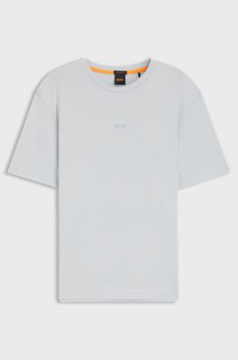 Stretch-cotton T-shirt with logo print, Light Grey