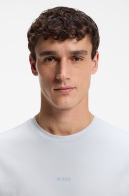 Stretch-cotton T-shirt with logo print, Light Grey