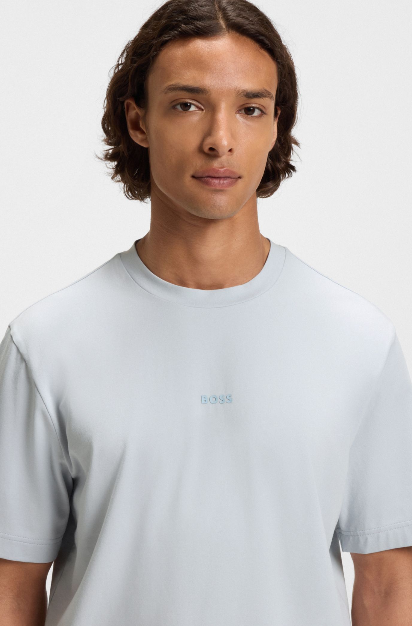 BOSS - ストレッチコットンTシャツ ロゴプリント - ライトグレー