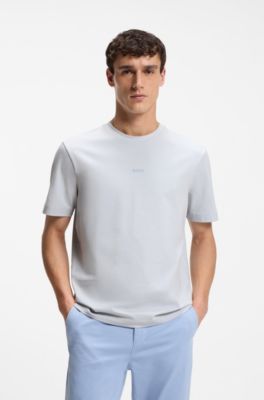 T-shirt in cotone elasticizzato con logo a contrasto, Grigio chiaro