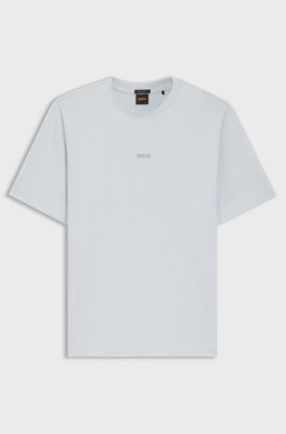 Stretch-cotton T-shirt with contrast logo, Light Grey