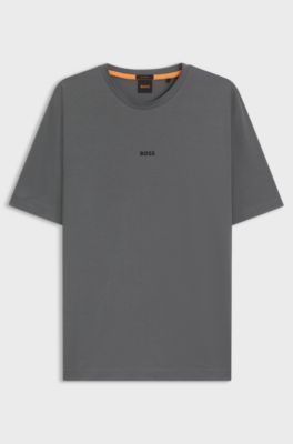 T-shirt van stretchkatoen met contrastlogo, Grijs