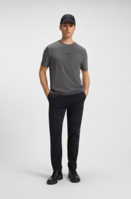Stretch-cotton T-shirt with logo print, Grey