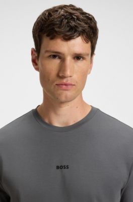 Stretch-cotton T-shirt with logo print, Grey