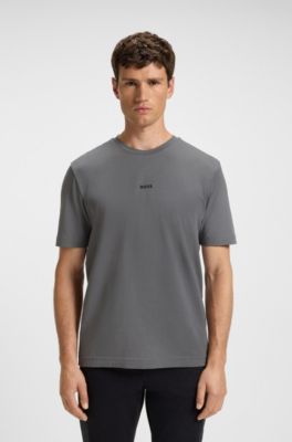 Stretch-cotton T-shirt with logo print, Grey