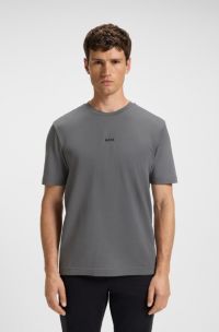 Stretch-cotton T-shirt with logo print, Grey