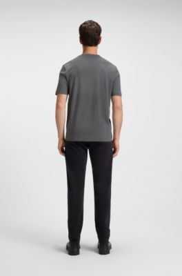 Stretch-cotton T-shirt with contrast logo, Grey