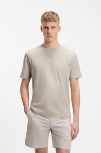 Stretch-cotton T-shirt with contrast logo, Light Grey