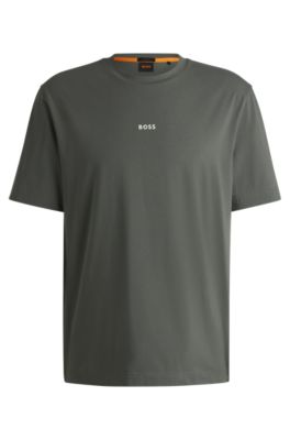 Stretch-cotton T-shirt with contrast logo, Grey