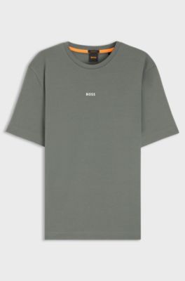 Stretch-cotton T-shirt with logo print, Grey