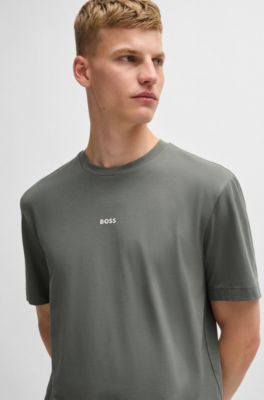 Stretch-cotton T-shirt with contrast logo, Grey